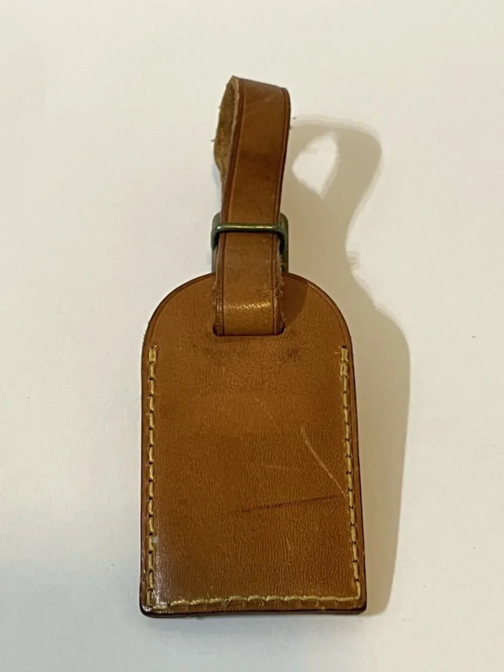 Authentic Louis Vuitton Vachetta Leather Luggage Tag Brass Buckle Made France
